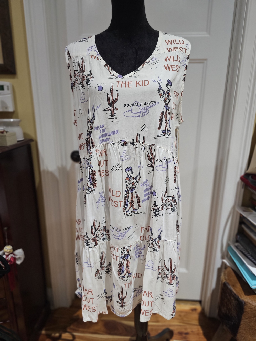 Double D Ranch 'Whirlwind' Billy The Kid Print Collection Midi Dress, NWT